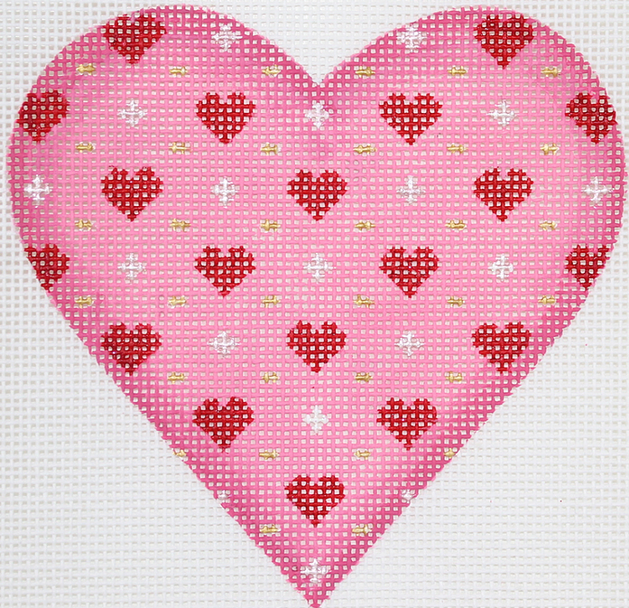 Valentine Mini Heart – Overall Petite Hearts, Pluses and Dots – pinks, red, silver & gold