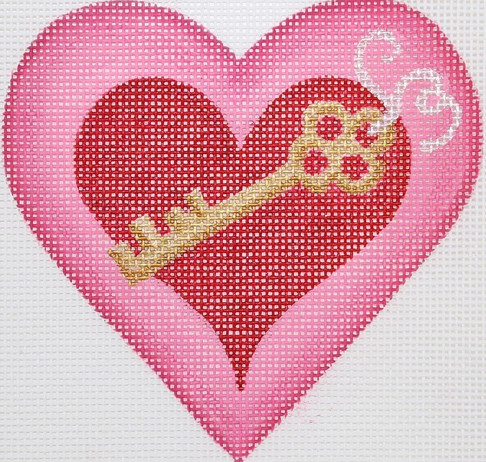 Valentine Mini Heart – Heart With Key & Ribbon – pinks, red, silver & gold