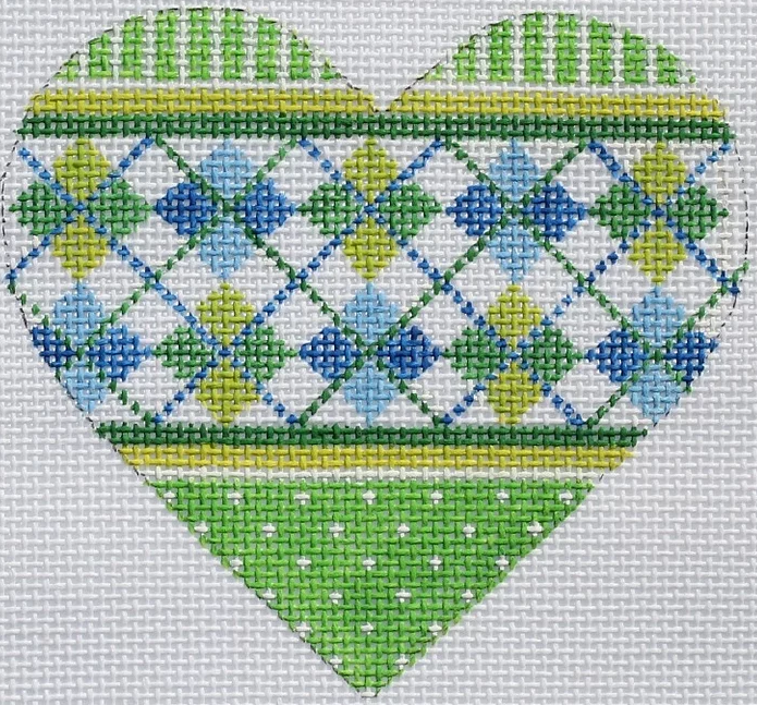 Mini Heart – Argyle – bright blues & greens