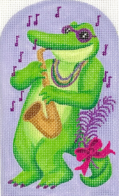 Mardi Gras Mini – Jazzy Gator – greens, golds & purples