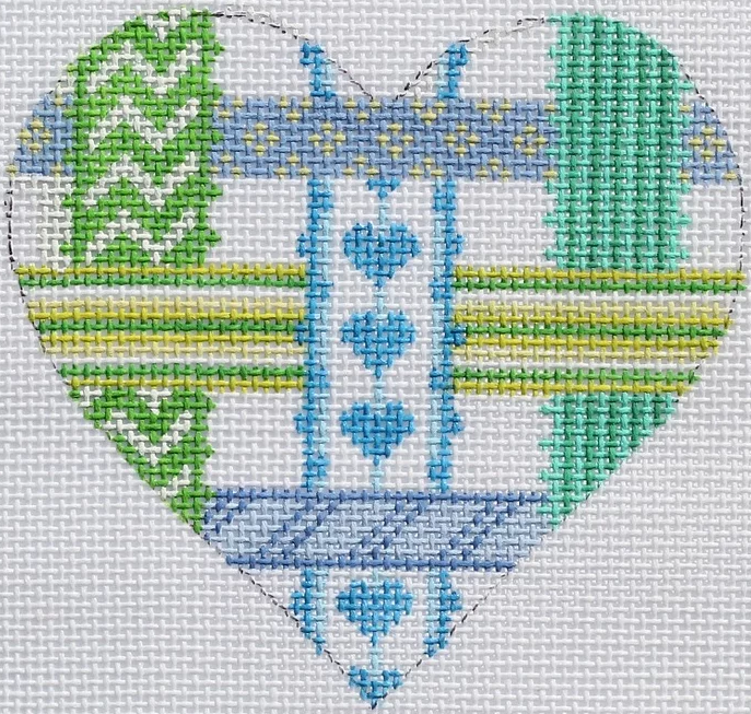 Mini Heart – Woven Ribbons – bright blues & greens