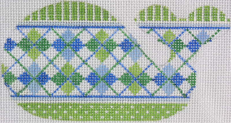 Mini Whale – Argyle – bright blues & greens