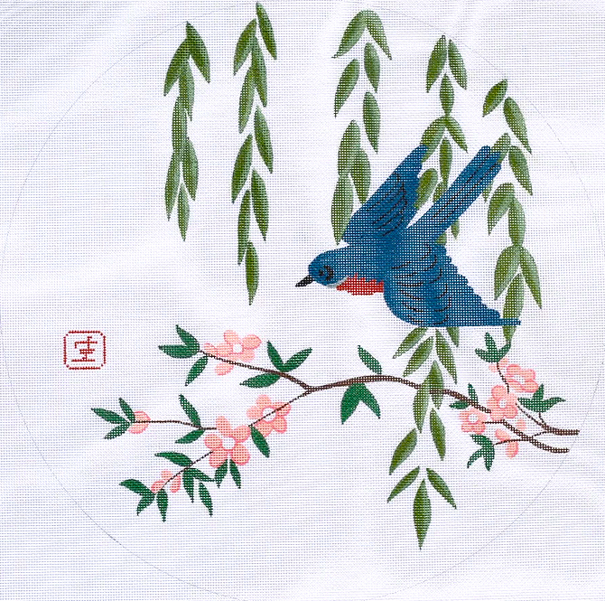 Japanese Bluebird in Cherry Blossoms w/ Artist’s Mark Round