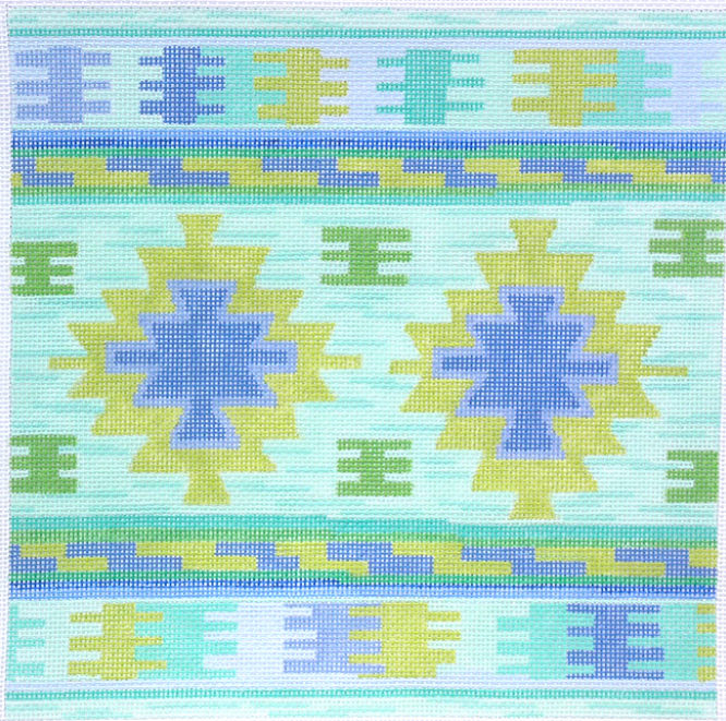 Dhurrie Square w/ Medallions – Caribbean palette