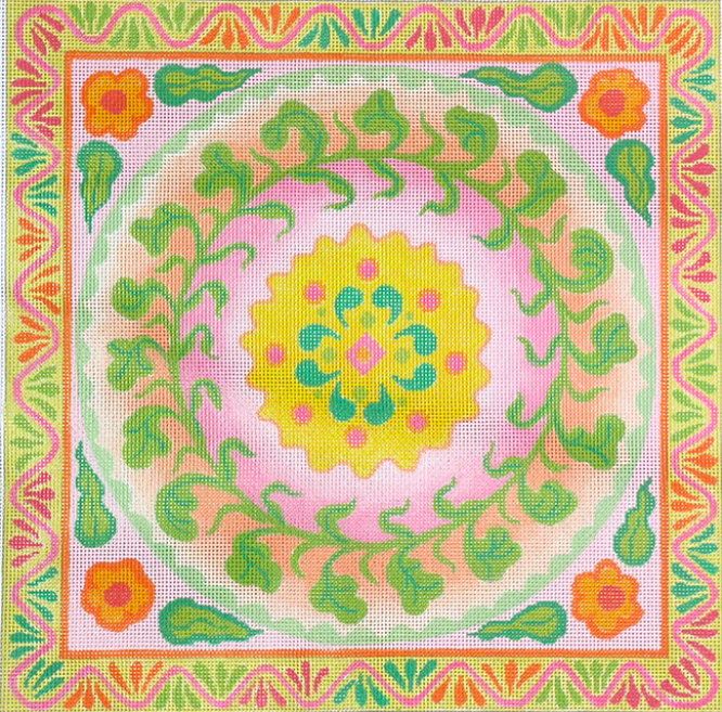 Mexican Embroidery Style Circle in a Square – summer melons palette
