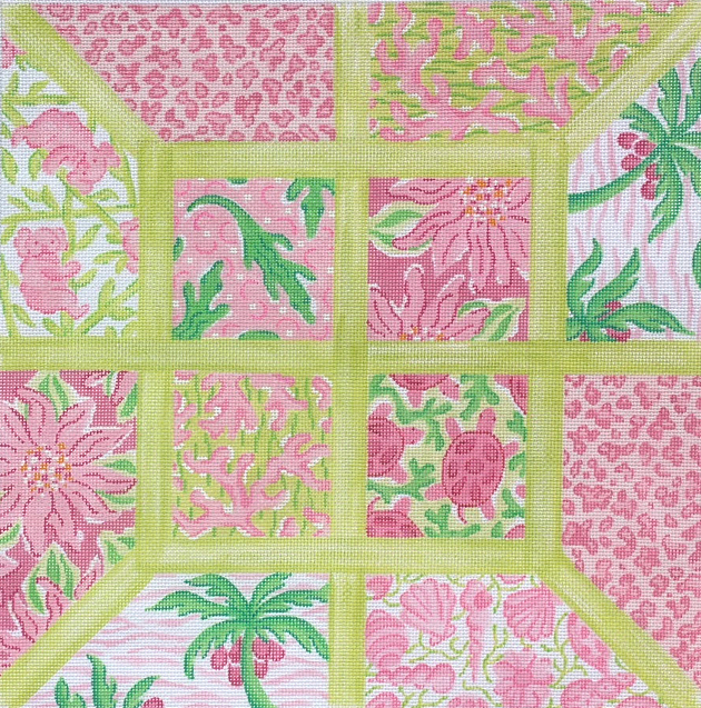 Lg. Sq.– Lilly-inspired Lattice Patchwork – pinks & greens