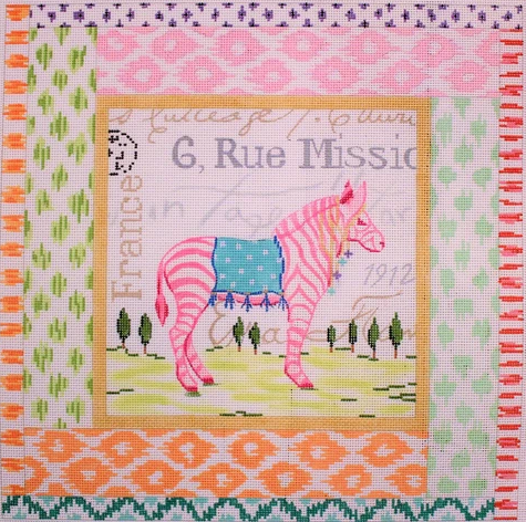 Exotic Collage – Pink Zebra w/ Mixed Ikat Border