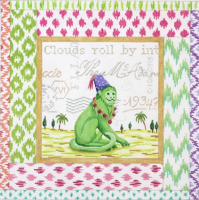 Exotic Collage – Green Monkey w/ Mixed Ikat Border
