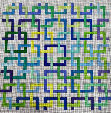 Interlocking Squares – blues & greens on white