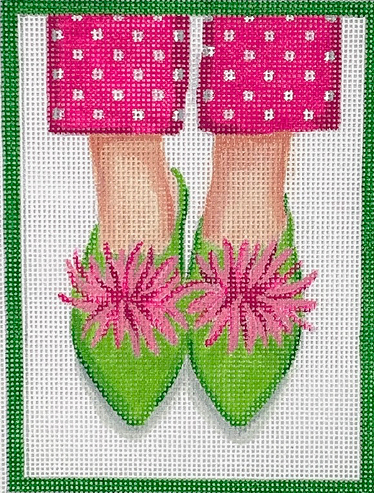 Here’s Looking At Shoe – Preppy Pompom Indian Mules – hot pinks & greens
