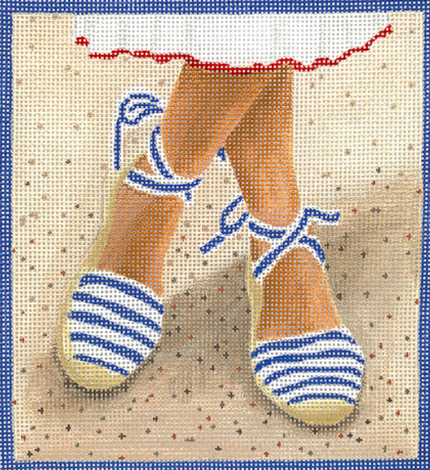 Here’s Looking At Shoe – French Striped Espadrilles w/ Ankle Ties – French blue & white