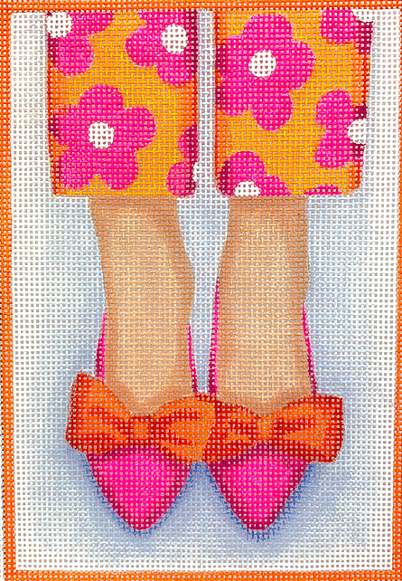 Here’s Looking At Shoe – Pointy Flats with Bows – orange with hot pink