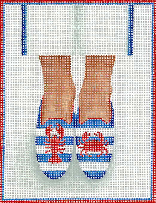 Here’s Looking At Shoe – Needlepoint Lobster/Crab Loafers – red, white & blue