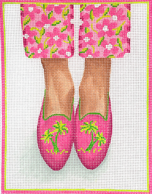 Here’s Looking At Shoe – Needlepoint Palm Tree Loafers – bright pinks & greens