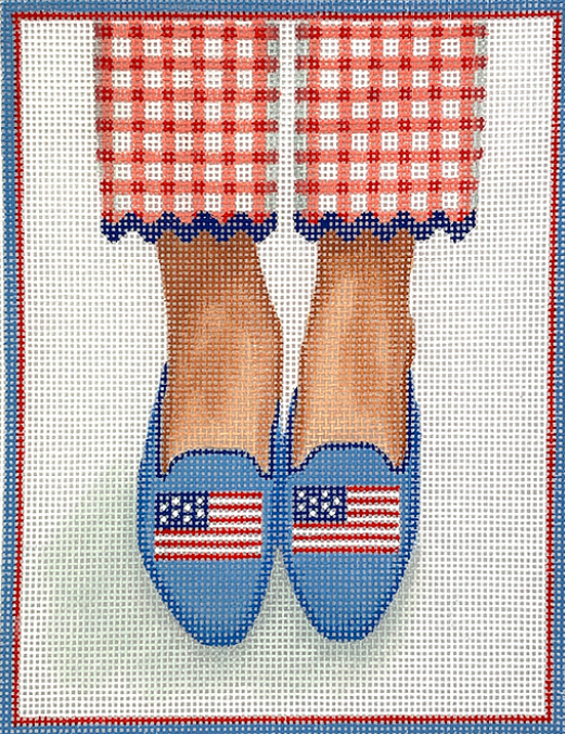 Here’s Looking At Shoe – Needlepoint American Flag Loafers – red, white & blue