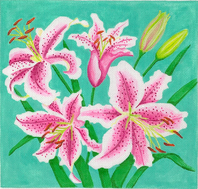 Stargazer Lilies on Turquoise — Stitching Fox