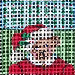 Patti Mann ornament, 4" square, teddy Santa Canvas
