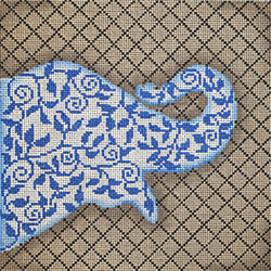 Patti Mann elephant profile, blue leaves Canvas