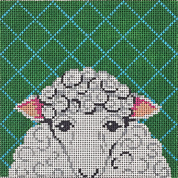 Patti Mann white sheep face on green Canvas