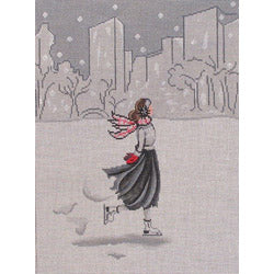 Patti Mann Ice skater with cityscape Canvas