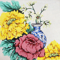 Patti Mann blue/white pottery and peonies Canvas