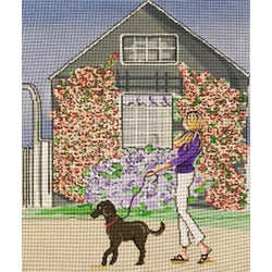 Patti Mann Flower covered cottage/dog Canvas