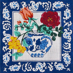 Patti Mann Blue/white pottery and mixed flowers Canvas