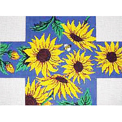 Patti Mann brick cover, sunflowers on BLUE Canvas