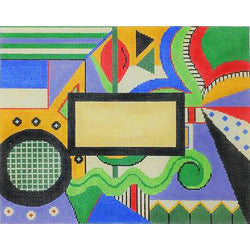 Patti Mann tallis bag, geometric on beige #2 (green swirl) Canvas