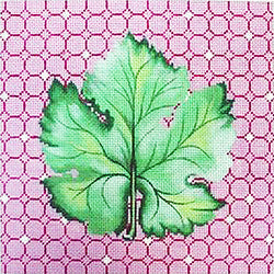 Patti Mann Botanical, Single leaf on pink ring pattern Canvas