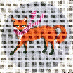 Patti Mann ornament, standing fox with pink scarf Canvas