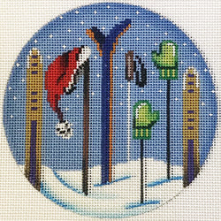 Patti Mann Skis, hats and gloves, round shape Canvas
