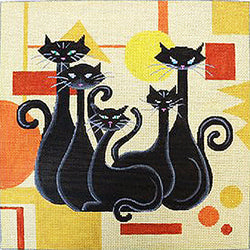 Patti Mann Black cats on orange geometric Canvas