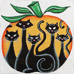 Patti Mann Black cats on pumpkin Canvas