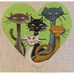 Patti Mann Cats on mini green heart Canvas