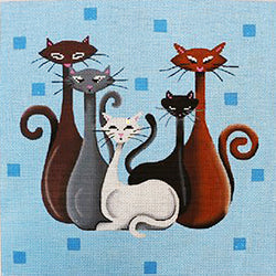 Patti Mann Cats--retro on aqua Canvas