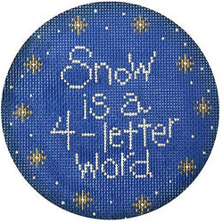 Patti Mann ornament, Snow is a 4-letter word, blue background Canvas