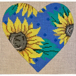 Patti Mann heart, sunflowers on blue Canvas