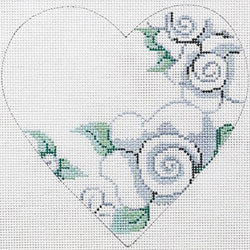 Patti Mann heart, white roses Canvas