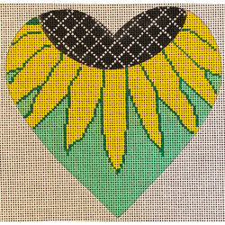 Patti Mann heart, sunflower on green Canvas