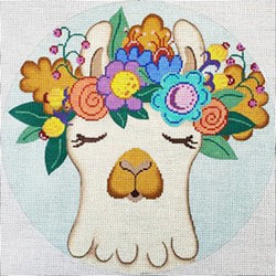 Patti Mann Llama, round with headdress Canvas