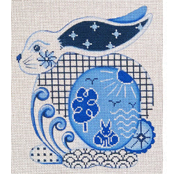 Patti Mann Bunny, Blue and white Canvas