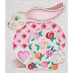 Patti Mann Bunny, Hearts and Flowers Canvas