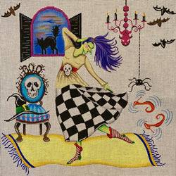 Patti Mann Halloween Witch in her boudoir, kicking off heels Canvas