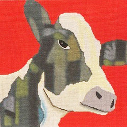 Patti Mann Cow on red Canvas