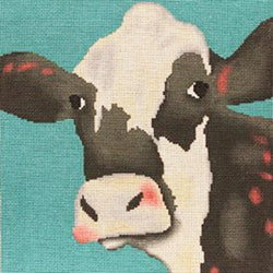 Patti Mann Cow on aqua Canvas