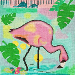 Patti Mann Single flamingo wading Canvas