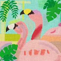 Patti Mann 2 flamingos socializing Canvas