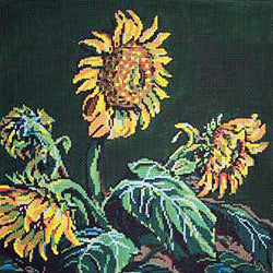 Patti Mann sunflowers on green Canvas