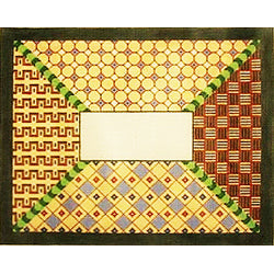 Patti Mann tallis bag, brown/bl/rst geomet Canvas